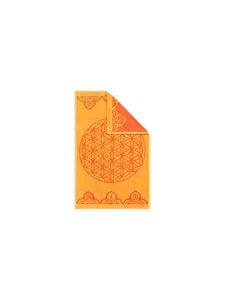 THE SPIRIT OF OM | Handtuch Gästetuch Happy Flower of Life smaragd/gruen | orange